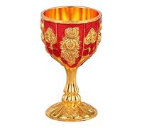 Small Metal Rose Flower Embossed Goblet Chalice - Mini Vintage Shot Glass Liqueur Wine Cup Gift for Home Decor Ornament (Gold+Red)