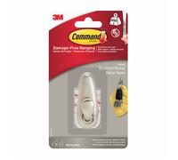 Small Metal Wall Mounted Hook Brushed Nickel Finish Holds up to 450g 3M Command