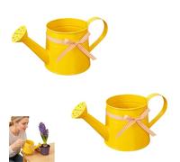 Small Metal Watering Can, 1L Vintage Houseplants Waterer Can with Ribbon, Galvanised Water Cans Garden Jug with Sprinkler Rose Head, for Garden Yarde Hourse Plants Flower (Yellow_2pcs)
