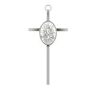 Small Metallic Wall Cross | 4.5" Tall | Great Catholic Gift for Baptism, First Holy Communion, and Confirmation | Christian Home Décor | Made in Italy (Silver-Tone Guardian Angel)