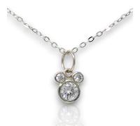 Small Mickey-Inspired Silver Pendant Necklace with Clear Gem