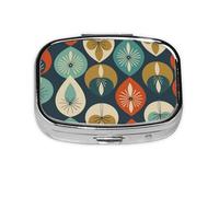 Small Mid Century Modern Retro with Drop Shapes Printed Pill Organizer Daily,Portable Metal Travel Pill Case Box for Purse and Pocket