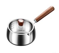 Small Milk Pot, 1 Pcs Stainless Steel Yukihira Pan with Lid, Thickened Base for Even Heating, Anti-Scald Wood Handle, Baby Food Sauce Soup Cooking(Silvery1)