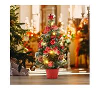 Small Mini Christmas Tree With LED Pre-Lit - 40cm Artificial Xmas Decorated PVC Tree Quickly Install
