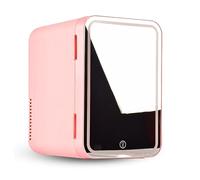 Small Mini Fridge For Bedroom, With Led Mirror, 8L Capacity Cute Mini Fridge, Hot And Cold, Car And Home Dual Use Car Refrigerator, Cosmetic Fridge For Skincare,Pink