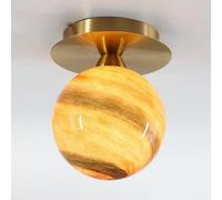 Small Modern Planet Glass Flush Mount Ceiling Light 5.9 Inch Brushed Brass Mini Ceiling Lamp Handmade Glass Ceiling Fixture with G9 Base for Hallway Entryway Balcony Bedroom(Saturn)