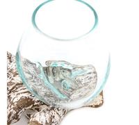 Small Molten Glass Bowl With Whitewash Wood Base Decorative Accent