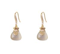 Small Money Bag Ear Hook White Jade Bead Pendant Exquisite and Simple Daily Commuting Versatile Design Earring Gift