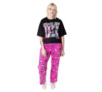 Monster High Womens Pyjama Set | Adults Alumni Reunion Tour Graphic Short Sleeve Top & Long Leg PJ Bottoms in Black & Pink | Ladies Character Print Nightwear | Fashion Cartoon Merchandise Gift