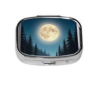 Small Moonlit Canoe River Printed Pill Organizer Daily,Portable Metal Travel Pill Case Box for Purse and Pocket