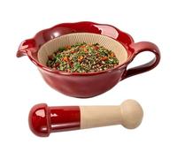 Small Mortar and Pestle Ergonomic Dishwasher Microwave Safe Grinder Bowl | Japanese Ceramic Mortar and Pestle Set for Kitchen Home Cooking Garlic Pill Outdoor Camping Red