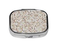 Small Mosaic Bathroom Tile Texture Pill Box Square Metal Pill Case with 2 Compartment Travel Pill Organizer for Vitamins Medication