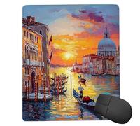 Small Mouse Mat 180 x 220 mm Gaming Mouse Pad Waterproof Mousepad with Stitched Edges Small Desk Mat with Rubber Base, for Wireless Mouse, Desk Accessories for Men, Gifts (Venice Water City) ku-1007