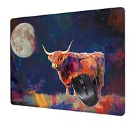 Small Mouse Mat 20 x 15 cm, Moon Mini Gaming Mouse Pad Highland Cow Desk Mats, Non-Slip Rubber Base, Waterproof Stitched Edges Mousepad for Travel Office Laptop Portable Gaming Mat Desk Decor H0-522