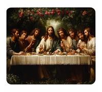 Small Mouse Mat 200x150x3mm, Gaming Mouse Pad Green, Desk Mat with Non-Slip Rubber Base, Waterproof Surface, Mousepad with Stitched Edge, Gaming Accessories, Gifts for Men, The Last Supper 3-7321