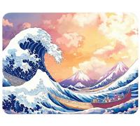 Small Mouse Mat 220 x 180 x 3mm Gaming Mouse Pad Japan Mousepad Non-Slip Rubber Base, Waves Desk Mat Waterproof Surface Japanese Desk Pad Compatible Laser Optical Mice for Laptop Office Decor,Model658