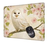 Small Mouse Mat 24 x 20 cm, Beige Mini Gaming Mouse Pad Owl Desk Mats, Non-Slip Rubber Base, Waterproof Surface, Stitched Edges Mousepad for Travel Office Laptop Portable Gaming Mat Desk Decor H0-510