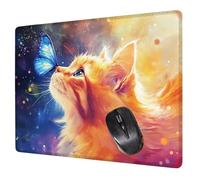 Small Mouse Mat 24 x 20 cm, Butterfly Mini Gaming Mouse Pad Cat Desk Mats, Non-Slip Rubber Base, Waterproof Surface, Stitched Edges Mousepad for Travel Office Portable Gaming Mat Desk Decor H0-320
