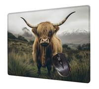 Small Mouse Mat 24 x 20 cm, Grey Mini Gaming Mouse Pad Highland Cow Desk Mats, Non-Slip Rubber Base, Waterproof Stitched Edges Mousepad for Travel Office Laptop Portable Gaming Mat Desk Decor H0-198