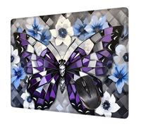 Small Mouse Mat 24 x 20 cm, Purple Mini Gaming Mouse Pad Butterfly Desk Mats, Non-Slip Rubber Base, Waterproof Stitched Edges Mousepad for Travel Office Laptop Portable Gaming Mat Desk Decor H0-82