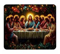 Small Mouse Mat 240x200x3mm, Gaming Mouse Pad Green, Desk Mat with Non-Slip Rubber Base, Waterproof Surface, Mousepad with Stitched Edge, Gaming Accessories, Gifts for Men, The Last Supper A-7218