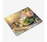 Small Mouse Mat 240x200x3mm, Gaming Mouse PadRose Mousepad Cup Mini Mouse Pads, Portable Non-Slip Base Washable Compact Desk Mat, Waterproof Surface, Stitched Edges Mousemat, for Laptop Office S0-801