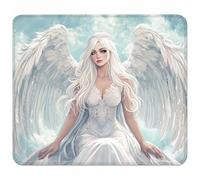 Small Mouse Mat 250x200x3mm, Gaming Mouse Pad White, Desk Mat with Non-Slip Rubber Base, Waterproof Surface, Mousepad with Stitched Edge, Laser and Optical Mice, Gaming Accessories Gifts, Angel X-7651