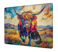 Small Mouse Mat 26 x 21 cm, Colorful Mini Gaming Mouse Pad Highland Cow Desk Mats, Non-Slip Rubber Base, Waterproof Stitched Edges Mousepad for Travel Office Portable Gaming Mat Desk Decor H0-102