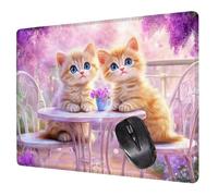 Small Mouse Mat 29 x 24 cm, Purple Mini Gaming Mouse Pad Cat Desk Mats, Non-Slip Rubber Base, Waterproof Surface, Stitched Edges Mousepad for Travel Office Laptop Portable Gaming Mat Desk Decor H0-150