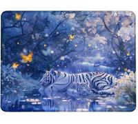 Small Mouse Mat 290 x 240 x 3 mm Gaming Mouse Pad, Non-Slip Rubber Base, Waterproof Surface, Stitched Edges Mousemat, Compatible with Laser and Optical Mice Wear-Resistant, White Tiger Animals w0j-127