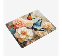 Small Mouse Mat 290x240x3mm, Gaming Mouse PadOrange Mousepad Butterfly Mini Mouse Pads, Portable Non-Slip Base Compact Desk Mat, Waterproof Surface, Stitched Edges Mousemat, for Laptop Office S0-1449