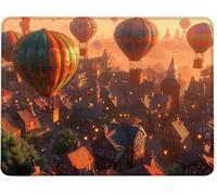 Small Mouse Mat 300 x 250 x 3 mm Gaming Mouse Pad, Non-Slip Rubber Base, Waterproof Surface, Stitched Edges Mousemat, Compatible with Laser and Optical Mice Wear-Resistant, Hot Air Balloon City w0j569
