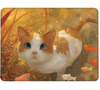 Small Mouse Mat 320 x 260 x 3 mm Gaming Mouse Pad, Non-Slip Rubber Base, Waterproof Surface, Stitched Edges Mousemat, Compatible with Laser and Optical Mice Wear-Resistant, Washable,Fish Cat w0j-515