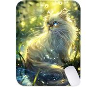 Small Mouse Mat 32x26cm, Mini Mouse Pad Green Desk Mat with Non-Slip Rubber Base, Waterproof Mousepad with Anti-Fray Stitched Edges, Portable & Lightweight, Desk Accessories for Women (Cat) J2-697