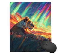 Small Mouse Mat 340 x 280 mm Gaming Mouse Pad Waterproof Mousepad with Stitched Edges Small Desk Mat with Rubber Base, for Wireless Mouse, Desk Accessories for Men, Gifts for Women (Aurora Lion) ku519