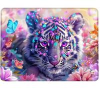 Small Mouse Mat 360 x 300 x 3 mm Gaming Mouse Pad, Non-Slip Rubber Base, Waterproof Surface, Stitched Edges Mousemat, Compatible with Laser and Optical Mice Wear-Resistant, Washable,Animal Tiger w0j67