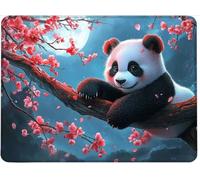 Small Mouse Mat 360 x 300 x 3 mm Gaming Mouse Pad, Non-Slip Rubber Base, Waterproof Surface, Stitched Edges Mousemat, Compatible with Laser and Optical Mice Wear-Resistant, Panda Plum Flower w0j-757