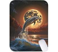 Small Mouse Mat 36x30cm, Mini Mouse Pad Dolphin Desk Mat with Non-Slip Rubber Base, Waterproof Mousepad with Anti-Fray Stitched Edges, Portable & Lightweight, Desk Accessories for Women (Moon) J2-937