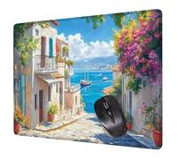 Small Mouse Mat 40 x 30 cm, Blue Mini Gaming Mouse Pad Small Town Desk Mats, Non-Slip Rubber Base, Waterproof Stitched Edges Mousepad for Travel Office Laptop Portable Gaming Mat Desk Decor H0-196