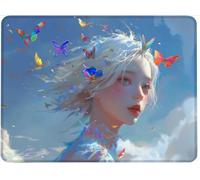 Small Mouse Mat 520 x 250 x 3 mm Gaming Mouse Pad, Non-Slip Rubber Base, Waterproof Surface, Stitched Edges Mousemat, Compatible with Laser and Optical Mice Wear-Resistant, Butterfly Woman w0j-235