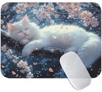 Small Mouse Mat Cat 260 x 210 x 3 mm, Gaming Mouse Pad White with Non-Slip Rubber Base, Smooth Microfiber Surface for Precise Control, Long-Lasting, Compact Mousepad for Home Office & Desk Mat M3-605