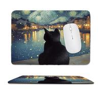 Small Mouse Pad - Black Cat Starry Sky Gaming Mouse Mat 24 x 20 cm, Computer Mouse Mat with Anti-slip Rubber Base, Easy Gliding, Spill-Resistant Surface, Portable, Improves Speed and Accuracy c-287