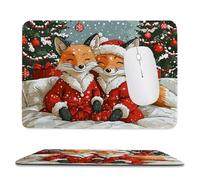 Small Mouse Pad - Christmas Fox Gaming Mouse Mat 40 x 30 cm, Computer Mouse Mat with Anti-slip Rubber Base, Easy Gliding, Spill-Resistant Surface, Portable, Ultra Thin Improves Speed and Accuracy c750
