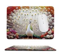 Small Mouse Pad - White Peacock Gaming Mouse Mat 40 x 30 cm, Computer Mouse Mat with Anti-slip Rubber Base, Easy Gliding, Spill-Resistant Surface, Portable, Ultra Thin Improves Speed and Accuracy c-34