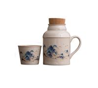 Small Mug with Lid Ceramic Stew Tea Cup Set Chinese Bottle Home Office Handle (Thousand Buddhas)