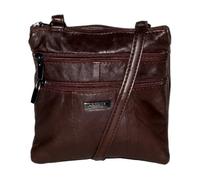 Small Nappa Leather Crossbody Bag Twin Section 4 Zip Organizer, Soft Lightweight Mini Shoulder Bag with Adjustable Strap, Compact Everyday Purse. Dark Brown