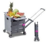 Small Narrow Pull Utility,Folding Shopping Cart,55L 40Kg With Extended Lid,Labour-Saving Handle,4 Rotate Wheels Black Ideal For Shopping,Camping,Lau
