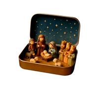 Small Nativity Set in A Tin | Holy Family Seasonal Decoration - Christmas Holy Family Decor,for Church Home Living Room Bedroom Entrance Study Bookshelf Desktop