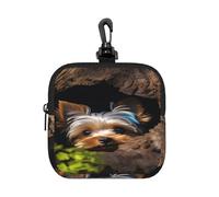 Small Neoprene Pouch, Mini Portable Makeup Bag With Carabiner Keychain Waterproof Travel Coin Purse Storage Bag A Little Yorkshire Terrier Nestled In A Tree Hole Clutch Cosmetic Organizer For Women