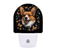 Small Nightlight Butterflies Around Corgi Head Night Light Plug in Wall with Dusk to Dawn Photocell Sensor Portable Lamp Warm Night Light for Bedroom Living Room Hallway Stairs